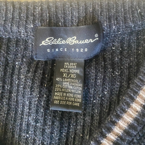 Vintage Eddie Bauer Lambswool Sweater V-Neck Mens XL Blue Long Sleeve - Picture 2 of 4